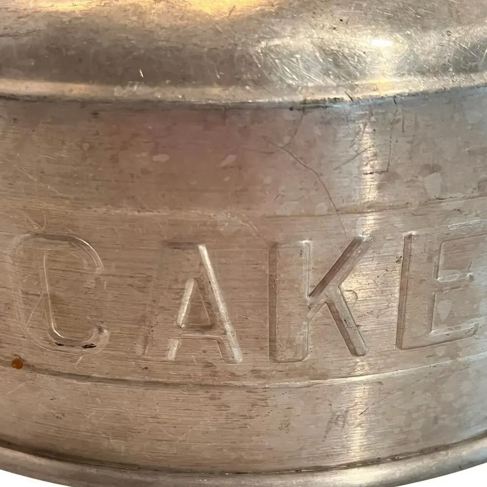 Aluminum Cake Carrier Dome Cover Embossed CAKE Black Knob Mid Century Vintage
